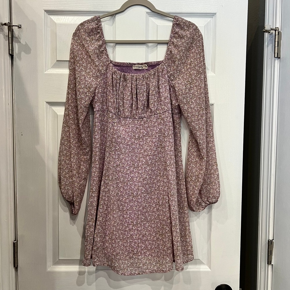 Live To Be Spoiled Purple Mini Dress Polyester Floral Cottagecore Fairycore XL